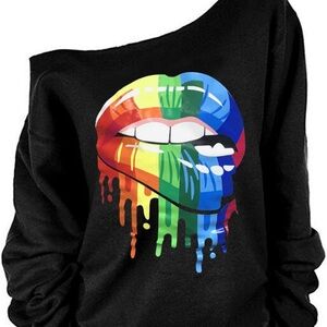 Magic Black Sweatshirt with Rainbow Lips Graphic